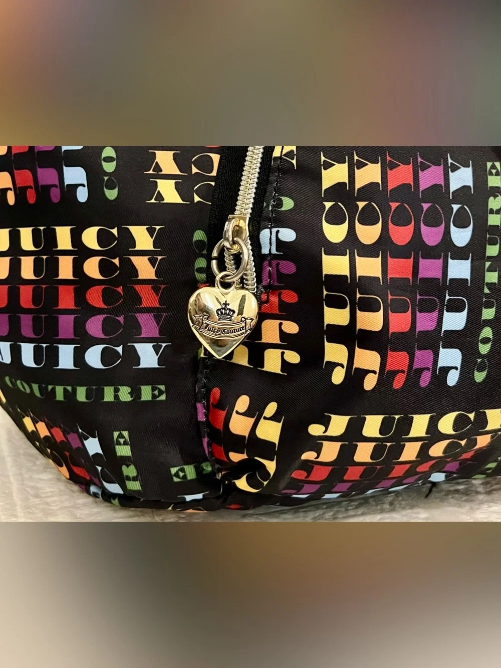 Juicy Couture | Rainbow Spell Out Logo | Large Tote Bag | Black/Gold Multicolor
